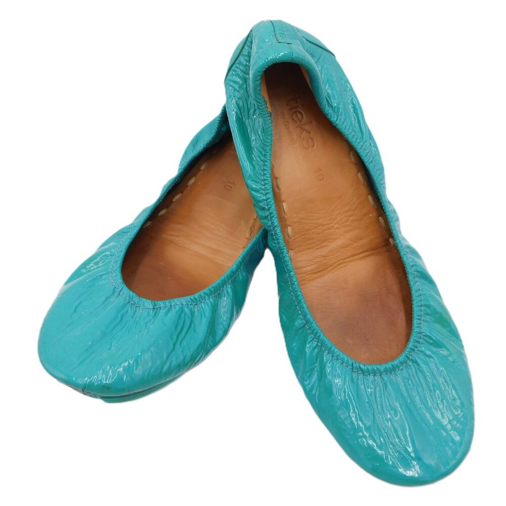 "Tieks Blue Patent" (turquoise) ballet flats Size 10